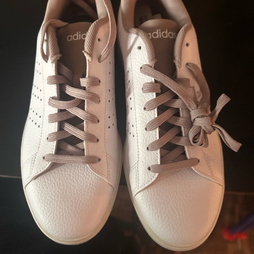Adidas white leather with Tan Laces. NEW!